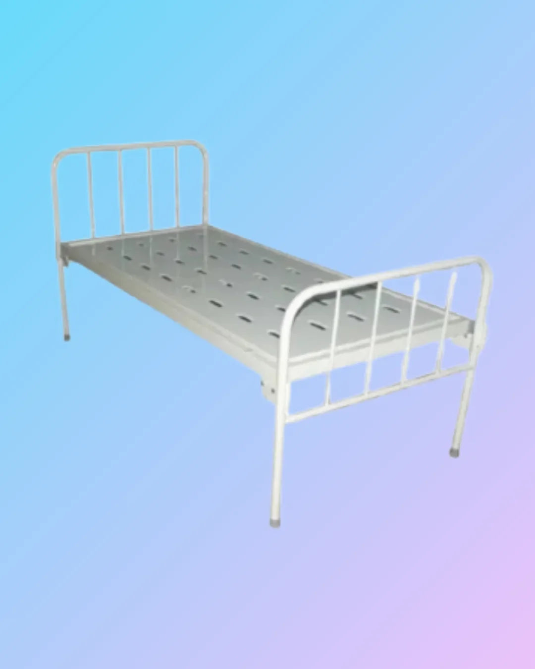 Plain hospital bed from My Store with a metal frame and adjustable headrest, shown in a well-lit room setting.