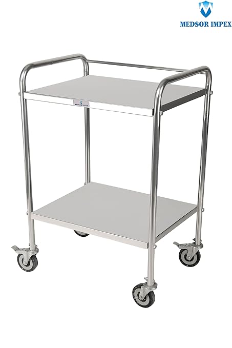Medsor Impex Instrument Trolley On Wheels with Drawer, Stainless Steel Beauty Parlor Salon Rolling Trolley, Hospital/Dental Clinic Medical Equipment Cart, Universal Brake Wheel