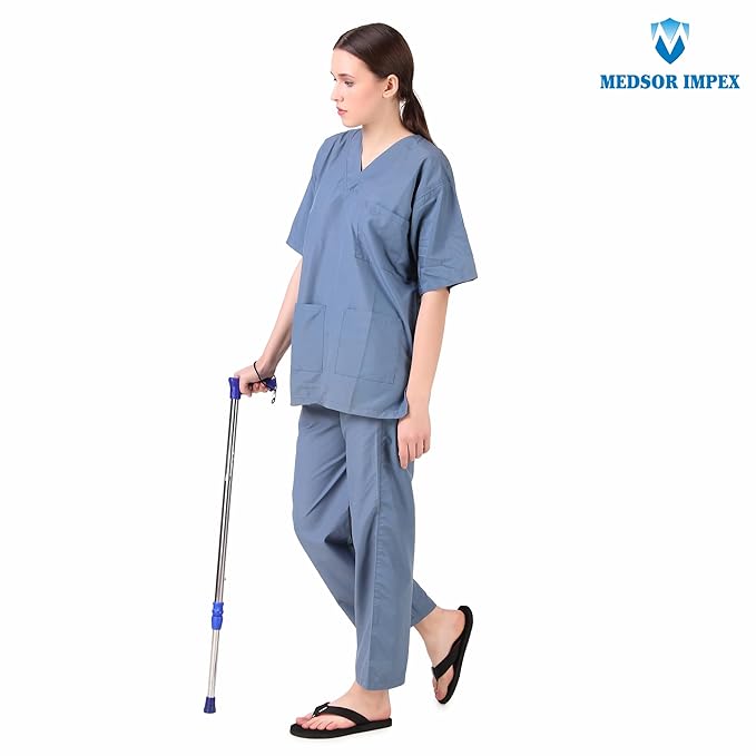Medsor Impex Walking Stick for Old People, Adult Men/Women, Patients & Physically Challenged with Adjustable Height Strong (Blue-Silver)