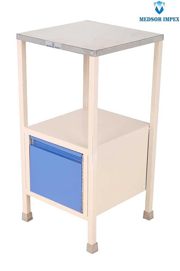MEDSOR IMPEX Hospital Bedside Locker ABS Medical Bedside Table with Storage Cabinet & Drawer