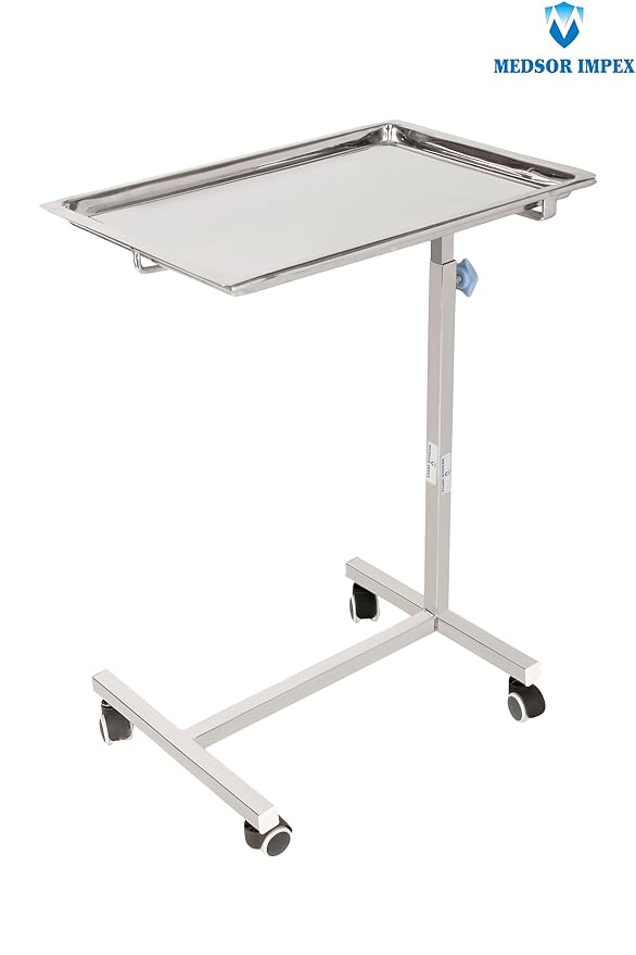 Medsor Impex Stainless Steel Height-Adjustable Mayo Instrument Trolley
