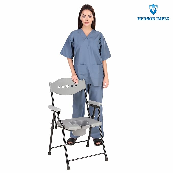 Medsor Impex Foldable Anti-Slip Shower Commode Chair with Stainless Steel Frame
