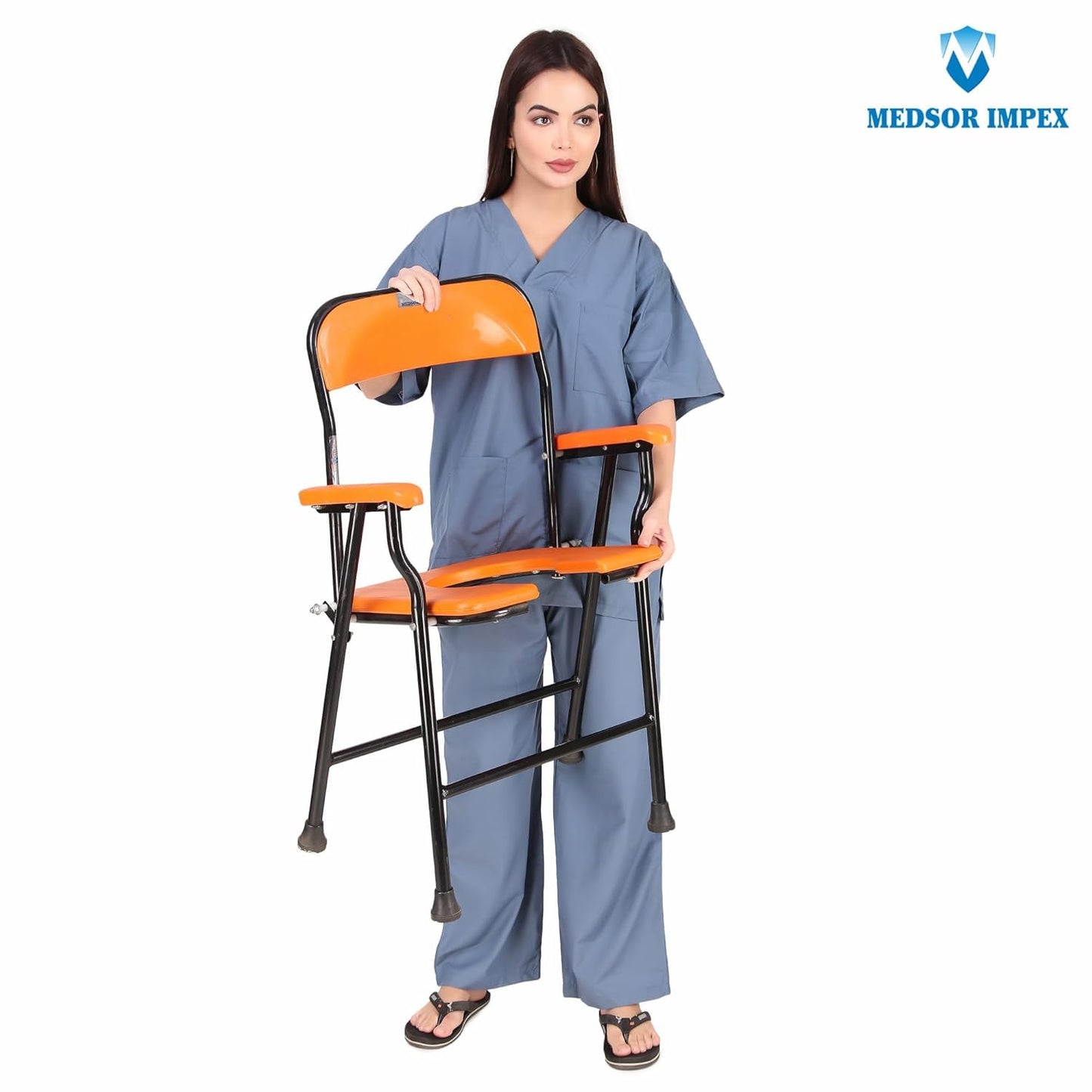 Folding Commode: Sturdy Over-Toilet & Bedside Chair for Seniors, Pregnant Women, and Disabled Individuals (Orange) - Comfortable & Easy to Clean (100Kg Weight Capacity)