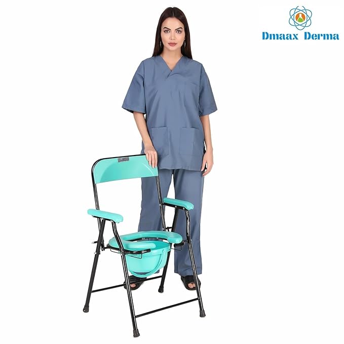 Dmaax Derma Folding Commode Over Toilet Bedside Commode Chair with Removable Bucket Green