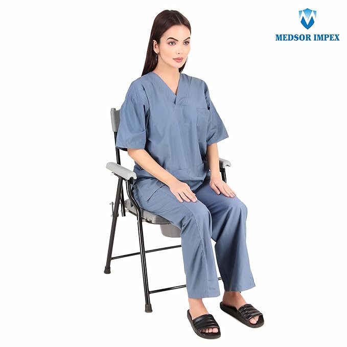 Medsor Impex Foldable Anti-Slip Shower Commode Chair with Stainless Steel Frame