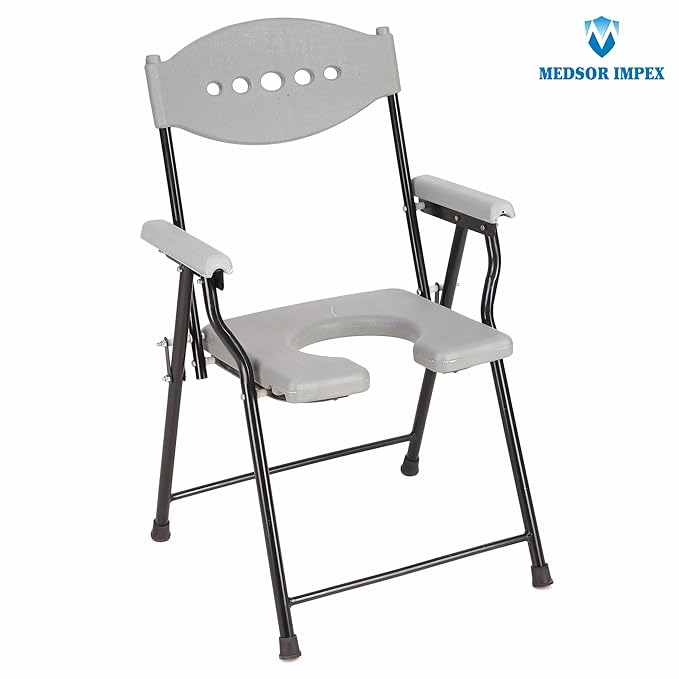 Medsor Impex Foldable Anti-Slip Shower Commode Chair with Stainless Steel Frame