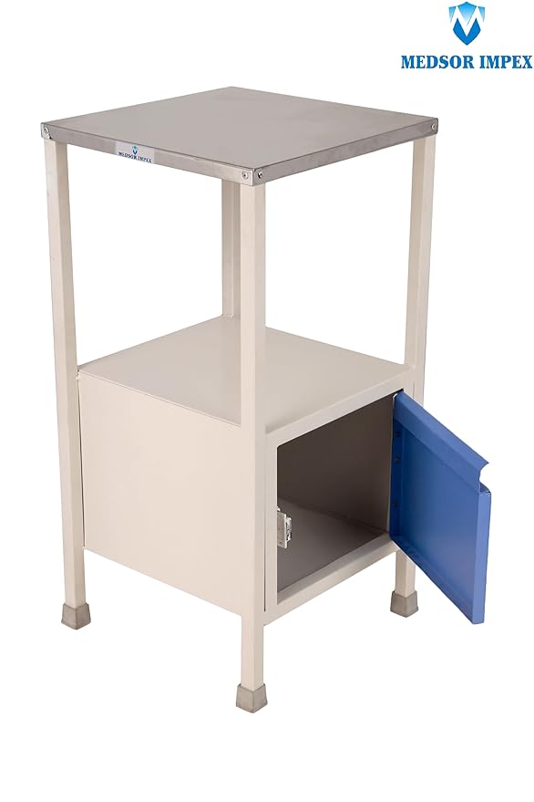 MEDSOR IMPEX Hospital Bedside Locker ABS Medical Bedside Table with Storage Cabinet & Drawer