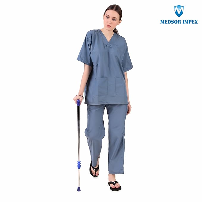 Medsor Impex Walking Stick for Old People, Adult Men/Women, Patients & Physically Challenged with Adjustable Height Strong (Blue-Silver)