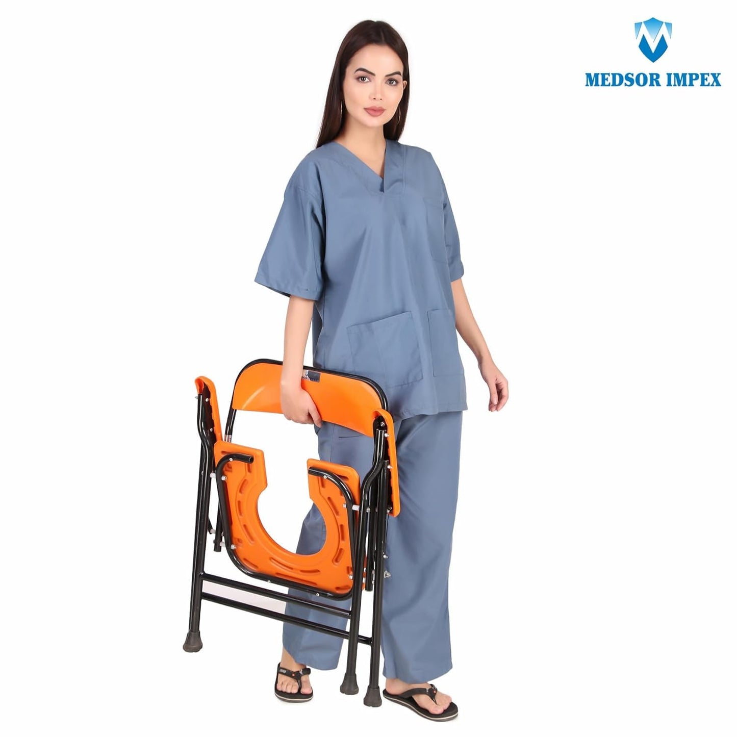 Folding Commode: Sturdy Over-Toilet & Bedside Chair for Seniors, Pregnant Women, and Disabled Individuals (Orange) - Comfortable & Easy to Clean (100Kg Weight Capacity)