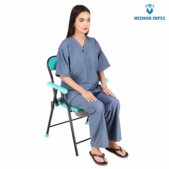 Medsor Impex Folding Commode Over Toilet, Bedside Commode Chair, Shower Seat with Removable Bucket, Sturdy, Comfortable & Easy to clean Plastic Seat, Suitable for Old People, Pregnant Women, Disabled Individuals