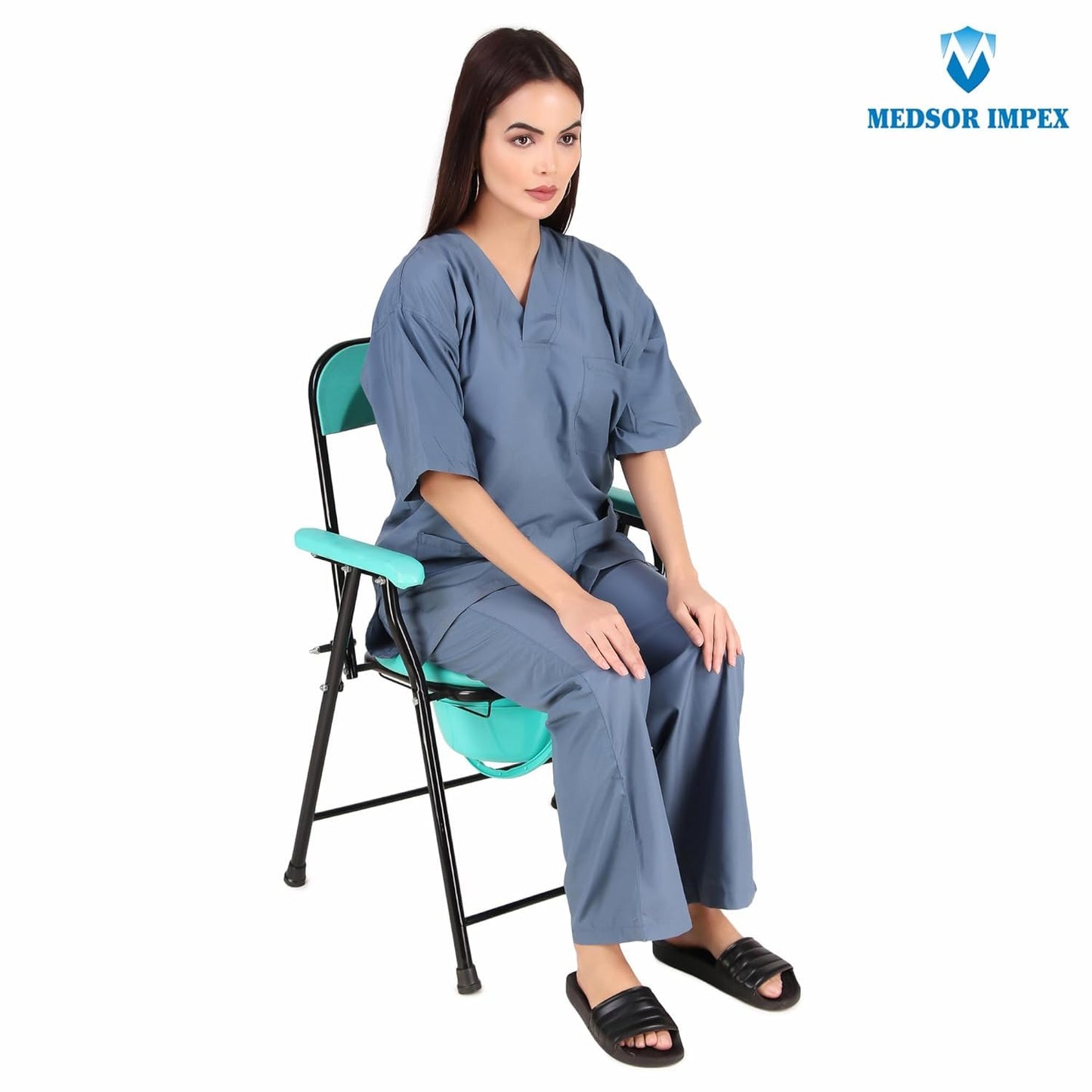 Folding Commode Over Toilet, Bedside Commode Chair, Sturdy, Comfortable & Easy to clean Plastic Seat, Suitable for Old People, Pregnant Women and Disabled Individuals (Halfcut Green Powder Coated, 100kg Weight Capacity)