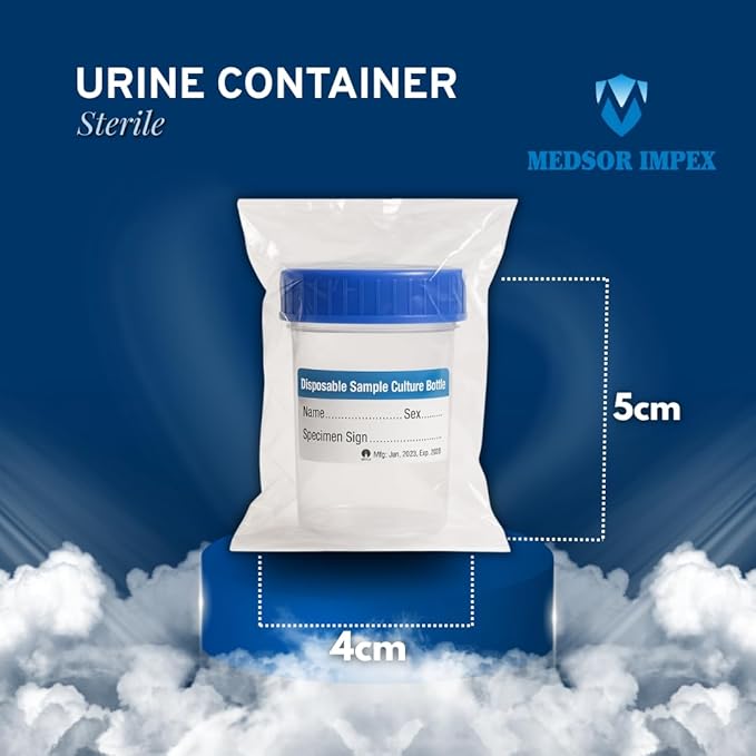 Medsor Impex Urine Sample Collector Specimen Plastic Container Sterile 50ml (50 Pcs.)