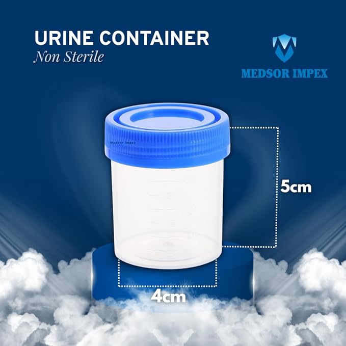 Medsor Impex Urine Sample Collector Specimen Plastic Container Non Sterile 50ml (100 Pcs.)
