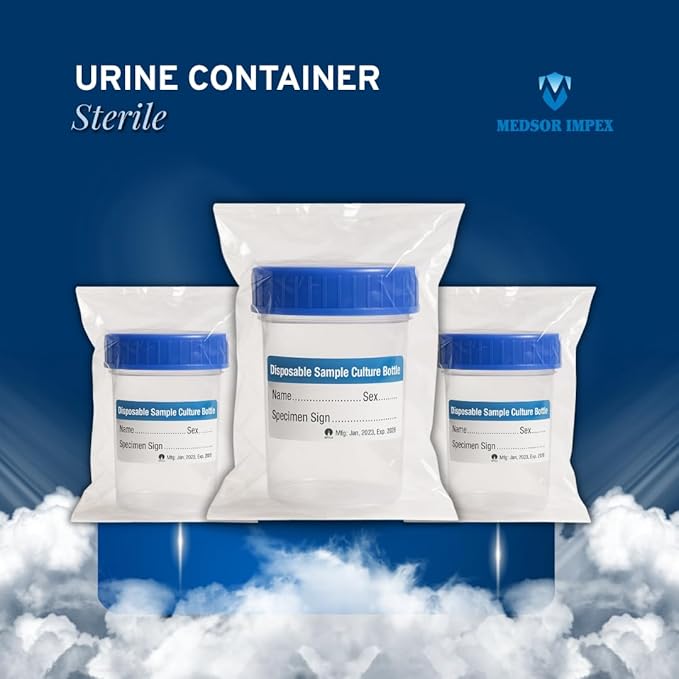 Medsor Impex Urine Sample Collector Specimen Plastic Container Sterile 50ml (50 Pcs.)