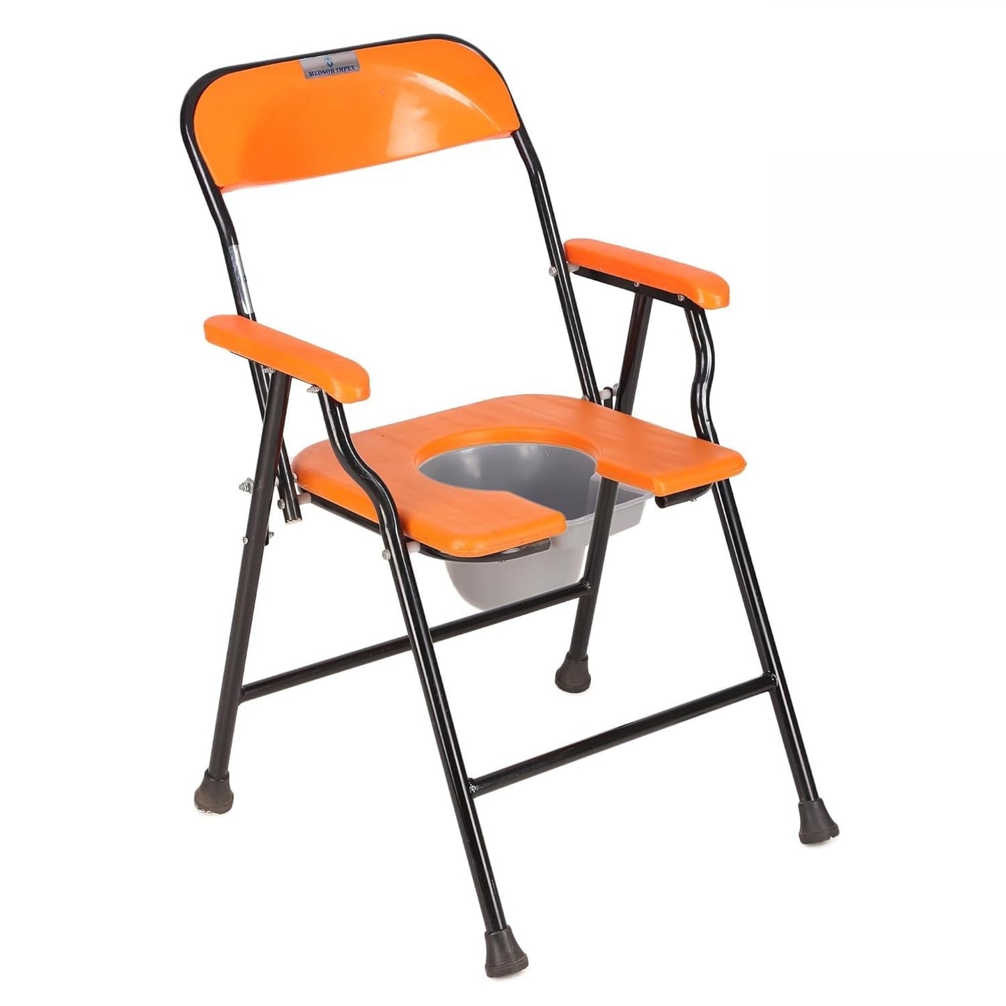 Folding Commode: Sturdy Over-Toilet & Bedside Chair for Seniors, Pregnant Women, and Disabled Individuals (Orange) - Comfortable & Easy to Clean (100Kg Weight Capacity)