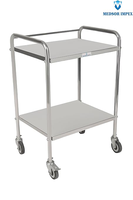 Medsor Impex Instrument Trolley On Wheels with Drawer, Stainless Steel Beauty Parlor Salon Rolling Trolley, Hospital/Dental Clinic Medical Equipment Cart, Universal Brake Wheel