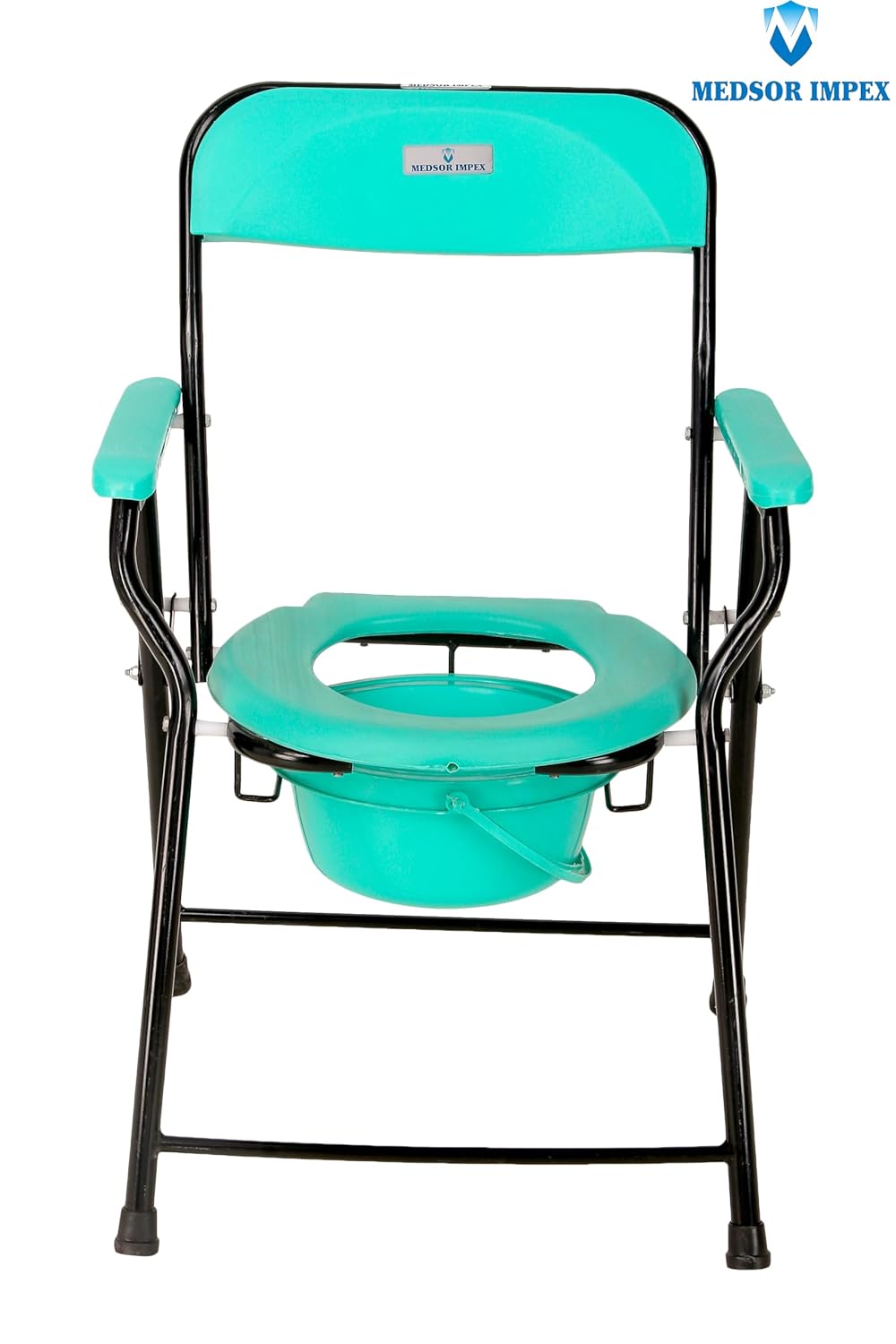 Sturdy Folding Commode Chair for Over Toilet or Bedside Comfortable Plastic Seat, Easy to Clean, Ideal for Seniors, Pregnant Women, and Disabled Individuals Oval Green (Powder Coated)