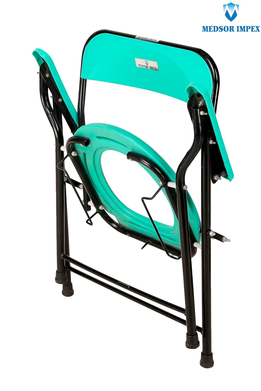 Sturdy Folding Commode Chair for Over Toilet or Bedside Comfortable Plastic Seat, Easy to Clean, Ideal for Seniors, Pregnant Women, and Disabled Individuals Oval Green (Powder Coated)