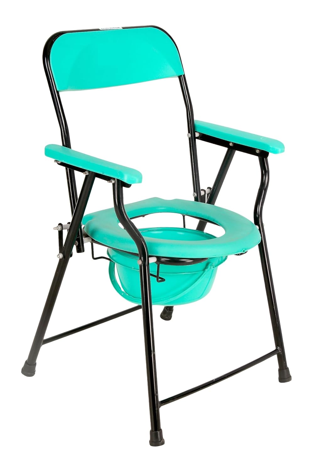 Sturdy Folding Commode Chair for Over Toilet or Bedside Comfortable Plastic Seat, Easy to Clean, Ideal for Seniors, Pregnant Women, and Disabled Individuals Oval Green (Powder Coated)
