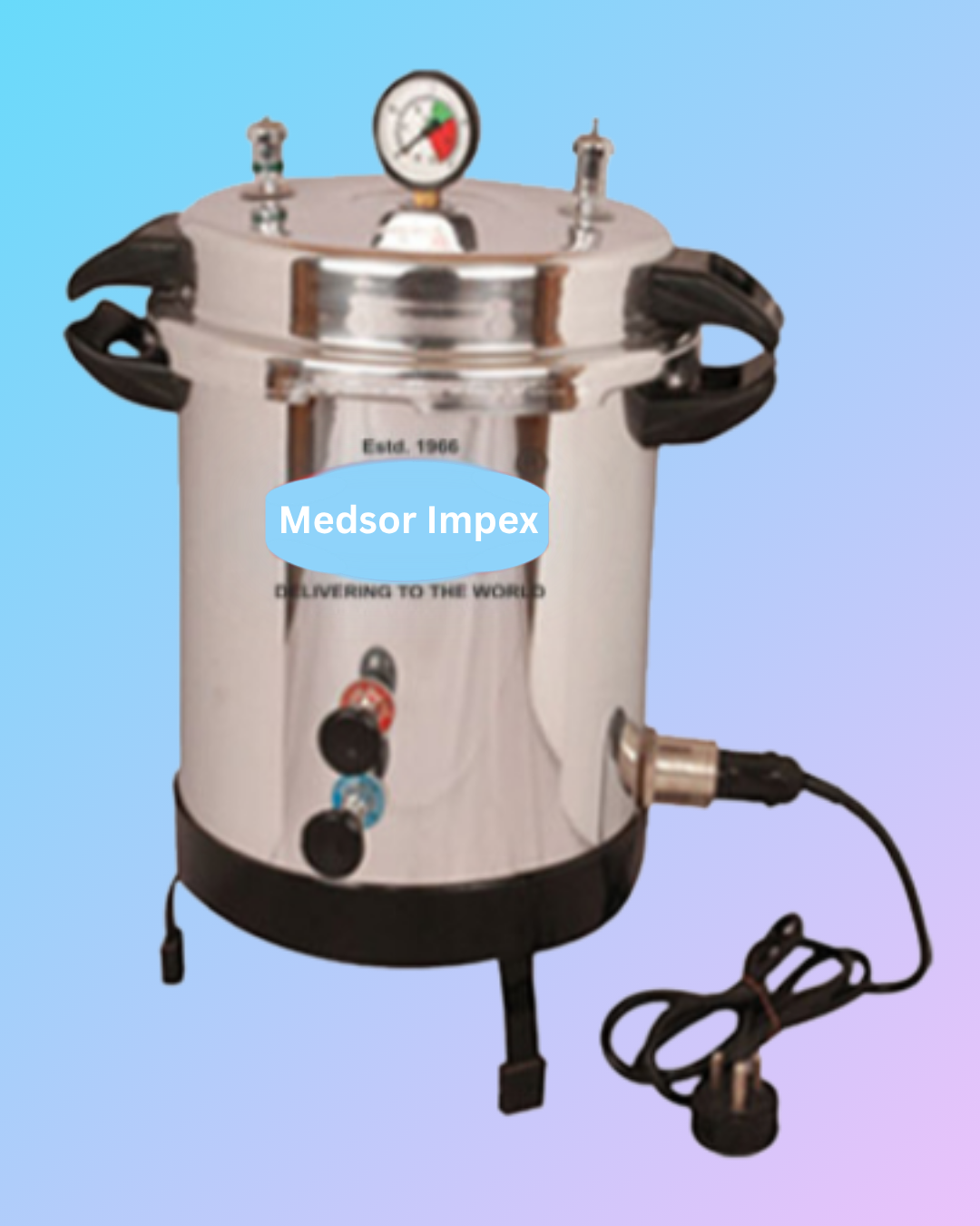 Aluminium electric autoclave pressure cooker by MAS AUPC 101 with digital controls and safety features.