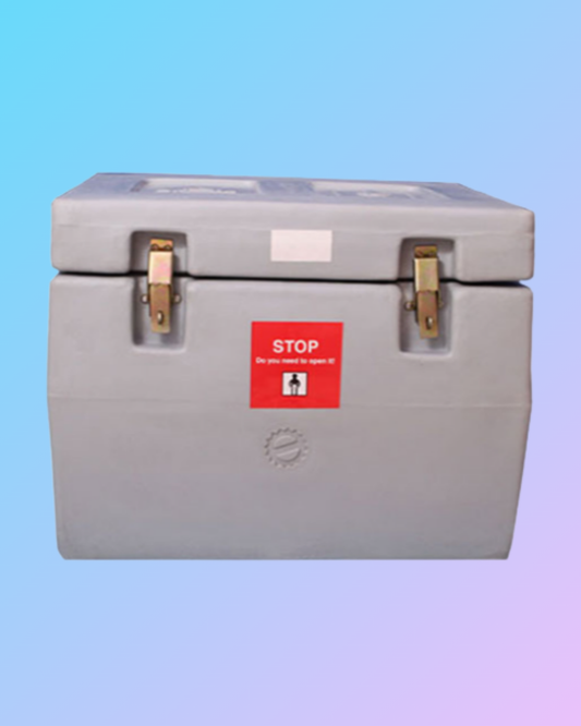 Cryogenic cold box CCCB 101 by My Store, 5.5-liter capacity, shown on a store floor, used for cryogenic storage and cooling.