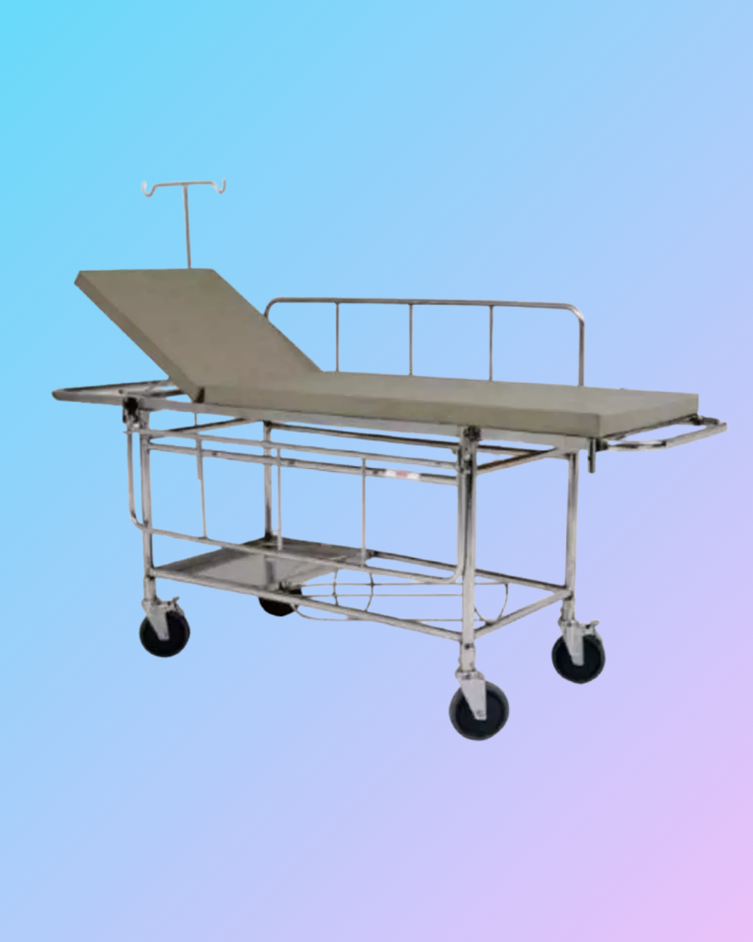 Stretcher trolley with mattress for medical use, featuring sturdy frame and padded surface, designed for patient transport.