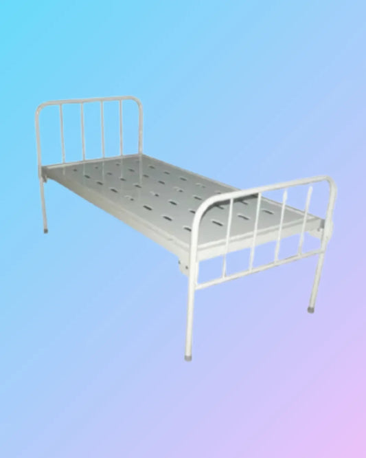 Plain hospital bed from My Store with a metal frame and adjustable headrest, shown in a well-lit room setting.