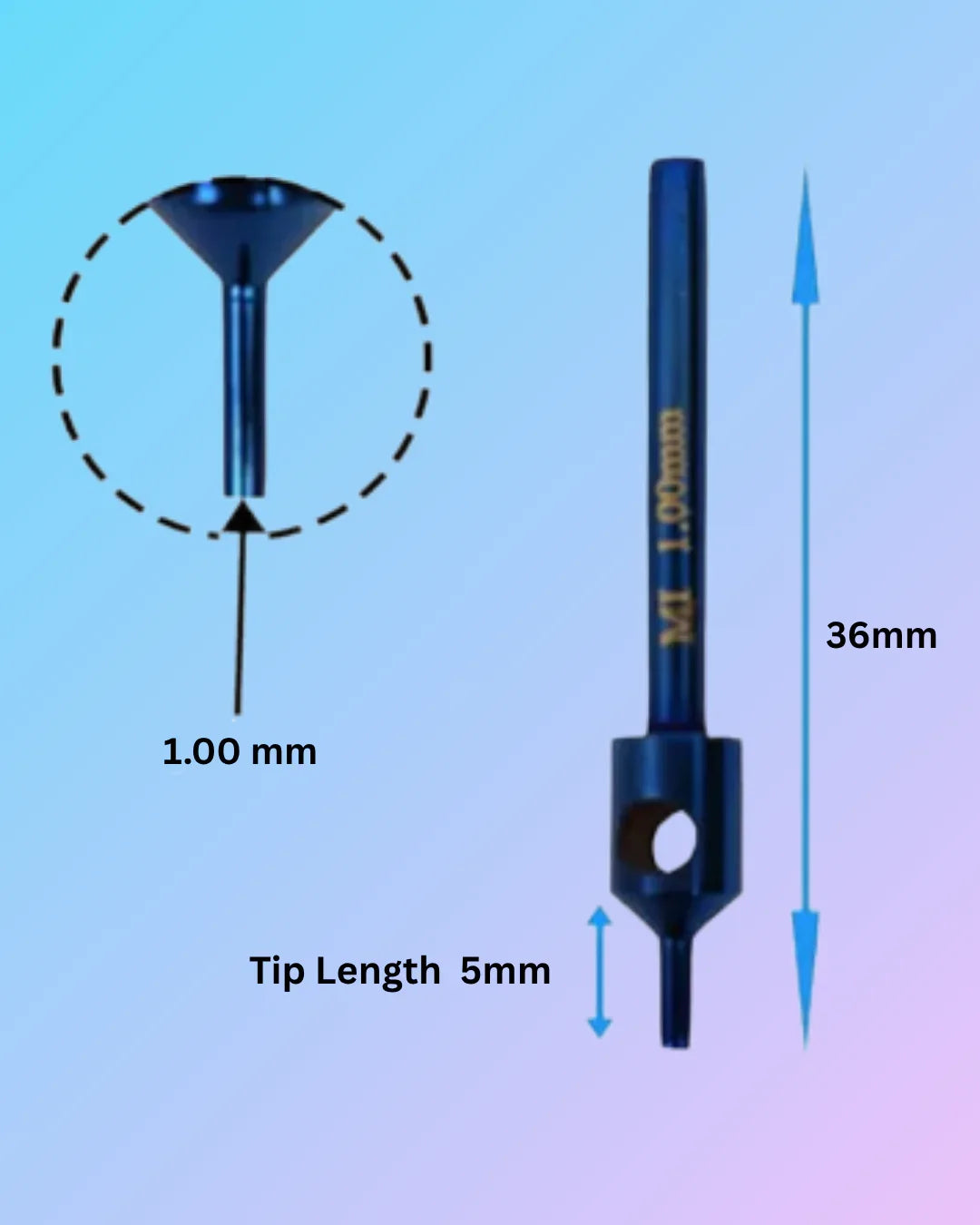 Close-up of a titanium FUE 1.0mm punch used for hair transplant by My Store, showing the ultra-sharp, precise surgical tool.