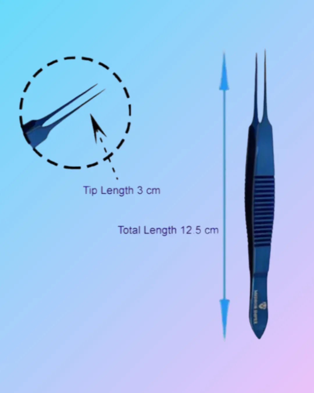 Straight titanium forceps for hair transplant, 12.5 x 5 cm, designed for precise handling in hair restoration procedures.