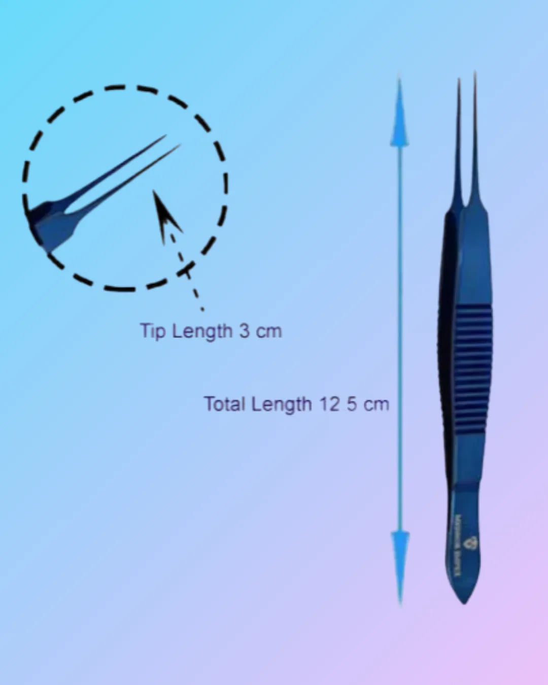 Straight titanium hair transplant forceps, 12.5 cm, used for precision in hair restoration procedures.
