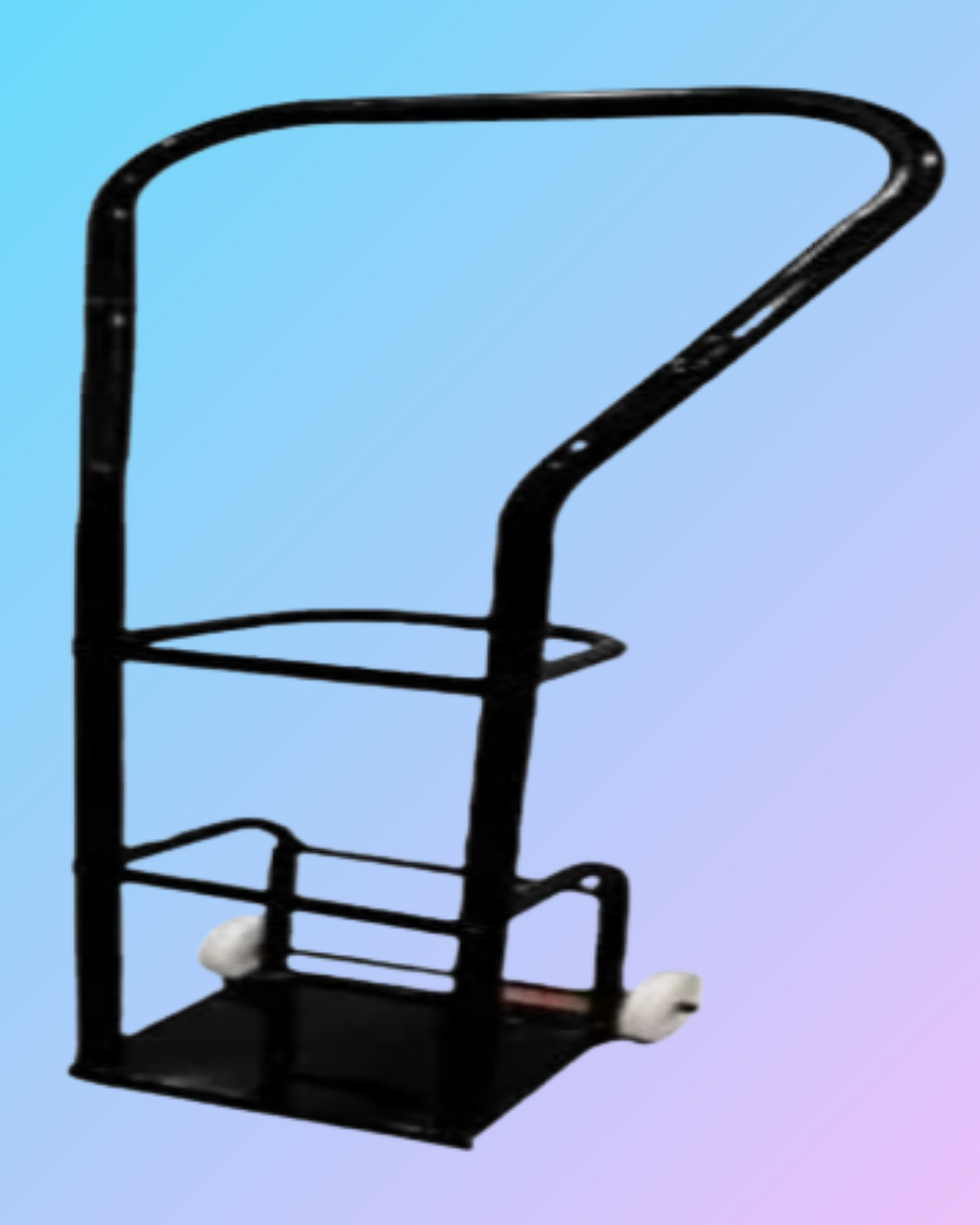 Oxygen trolley by My Store with sturdy metal frame and large wheels, designed for easy transportation of oxygen cylinders.