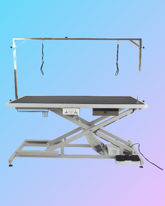 Lifting grooming table from My Store with adjustable height and sturdy surface, ideal for pet grooming or professional salons.