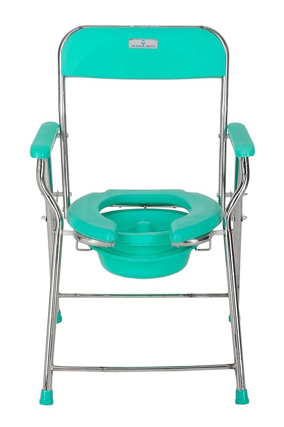 Folding Commode Chair Over Toilet and Bedside Use Green