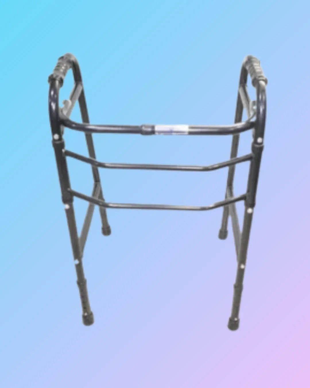 Adjustable folding walker with nut bolt for stability, featuring a sturdy frame and ergonomic handles for support and mobility.