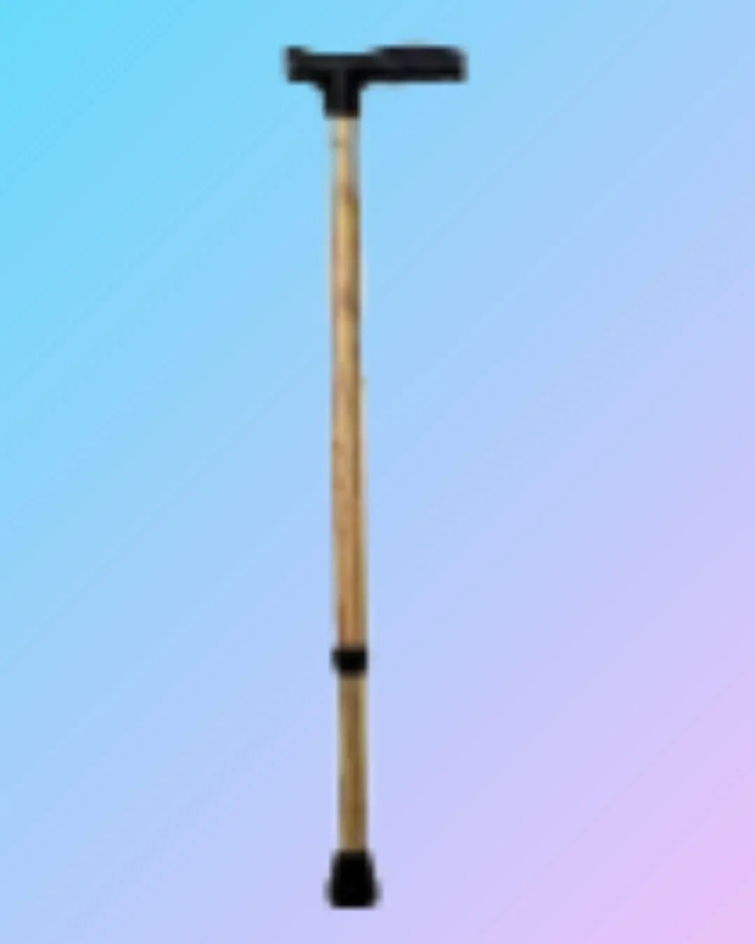 Wooden coated steel walking stick with ergonomic handle, sturdy design, ideal for support and outdoor use.