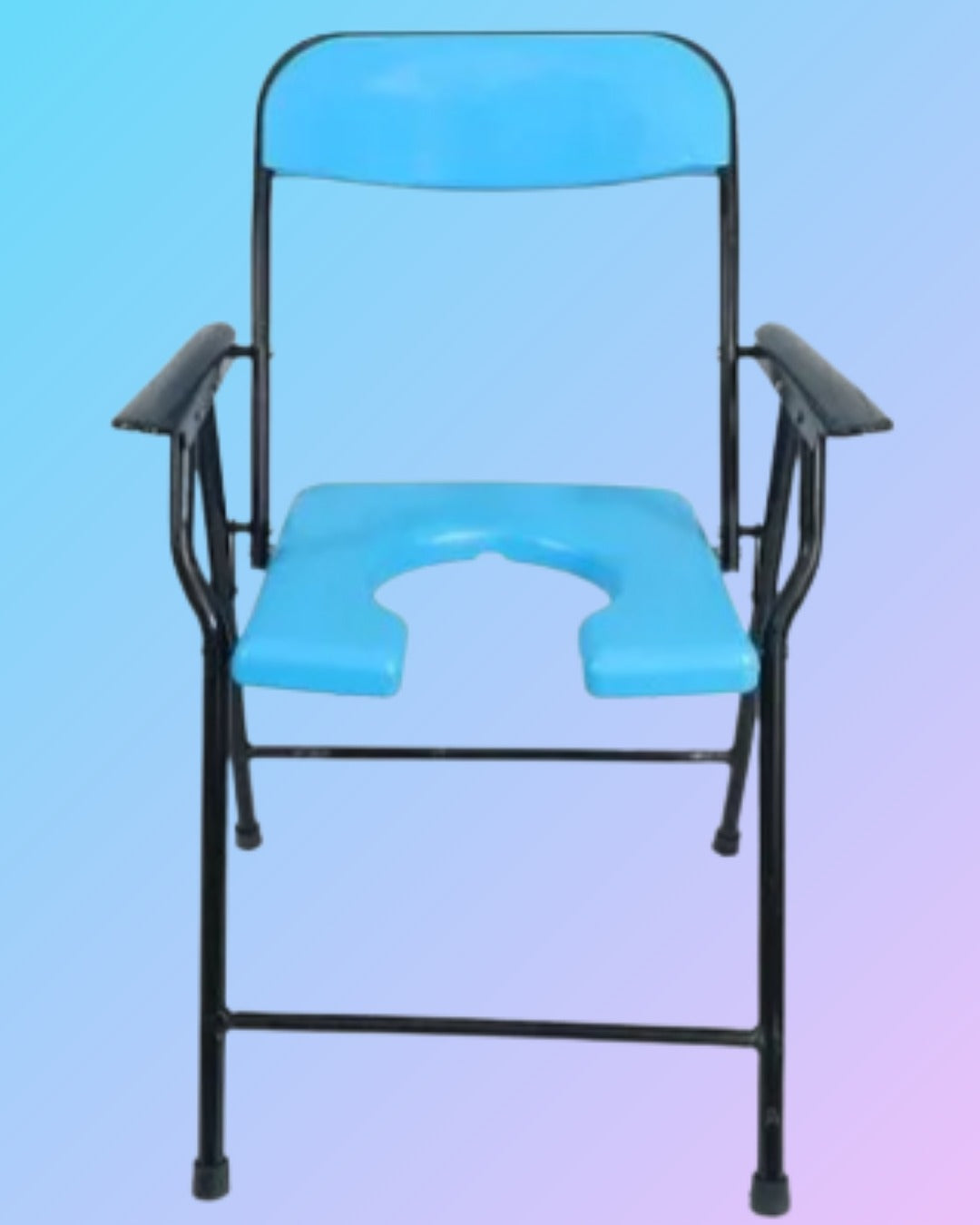 Comfort Premium Folding Commode Chair with backrest, portable and sturdy with armrests for easy use and support.