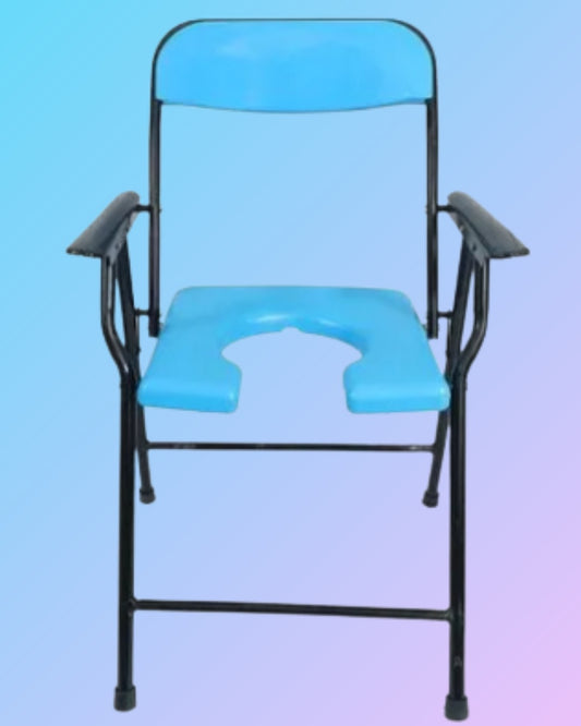 Comfort Premium Folding Commode Chair with backrest, portable and sturdy with armrests for easy use and support.