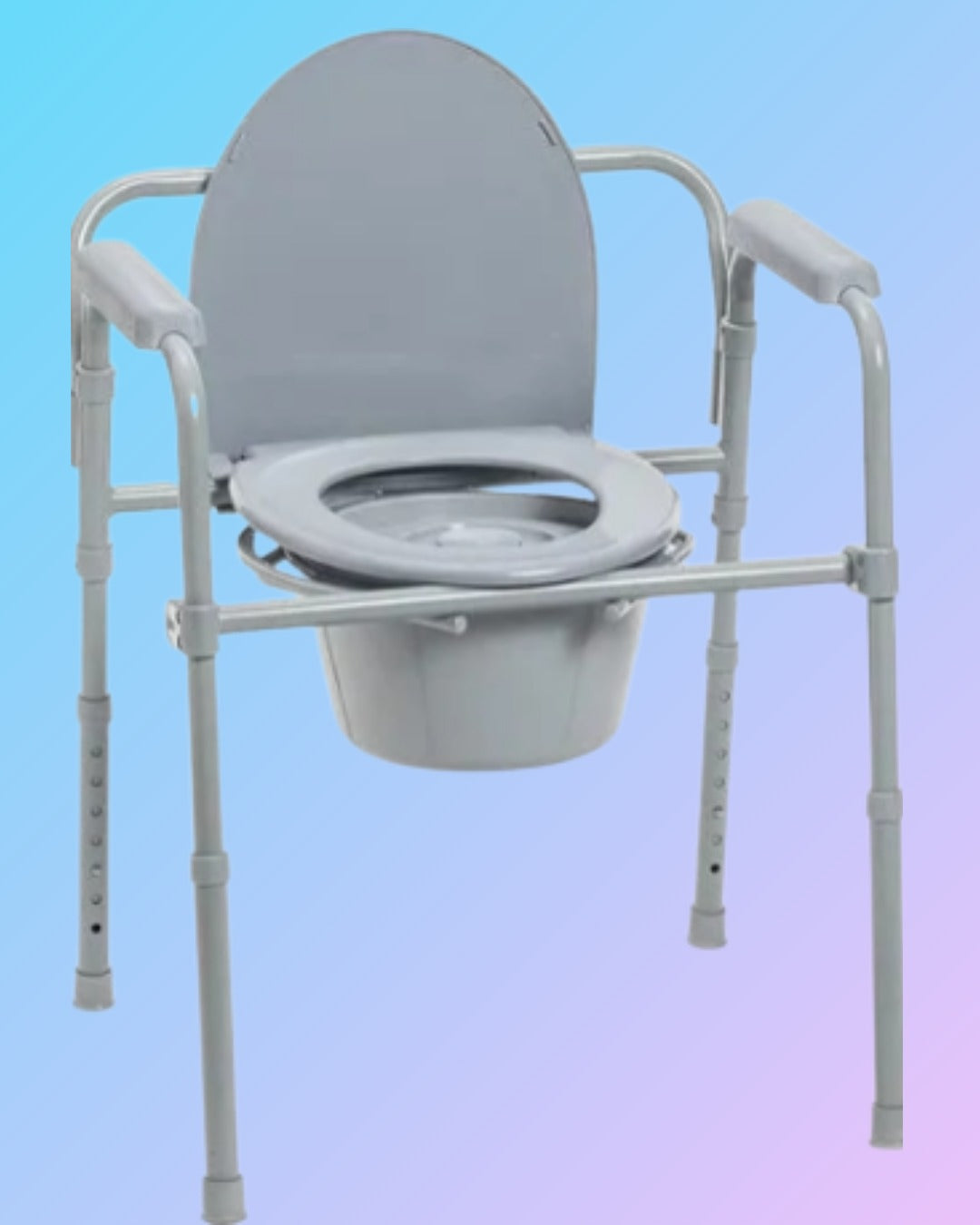 Plastic commode chair with sturdy frame and comfortable seat, designed for easy mobility and safe use.