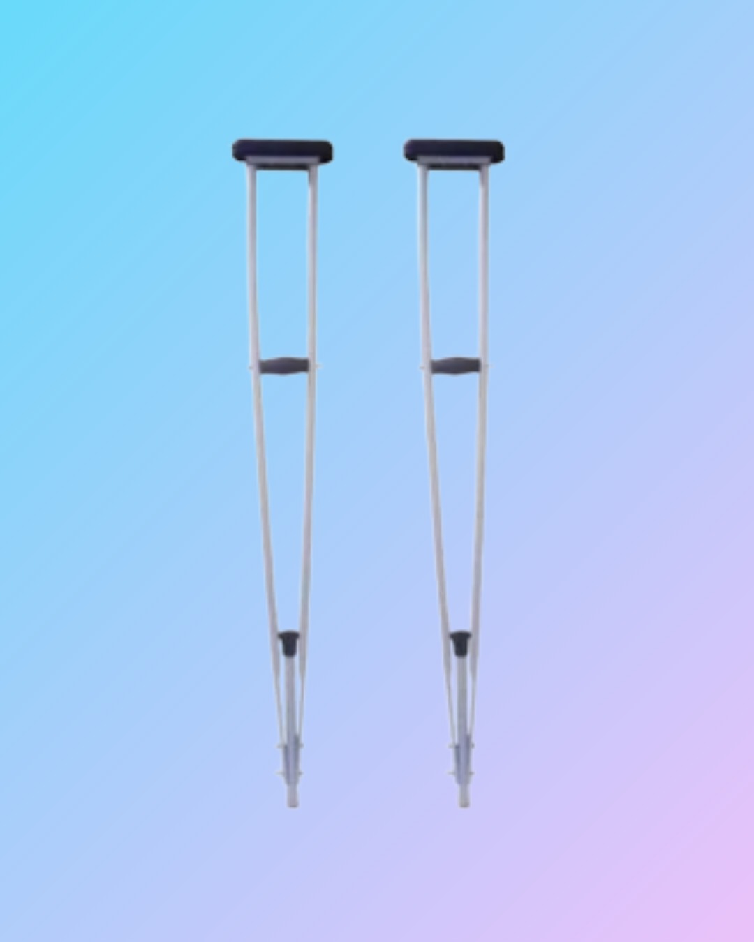 Metal underarm crutches with adjustable height and cushioned arm supports for comfortable mobility assistance.