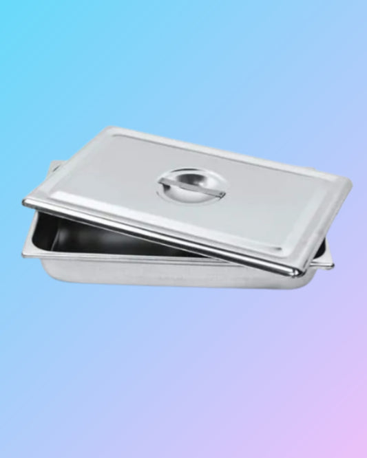 Instrument tray with cover from My Store, showing a metal tray with a transparent cover for medical or laboratory use.