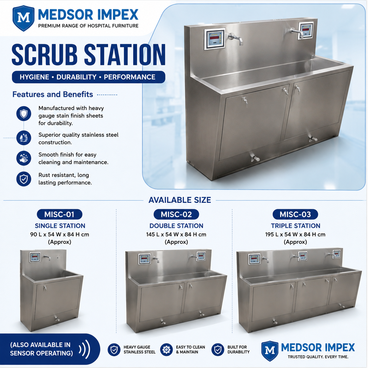 1-Way 2-Way 3-Way Surgical Scrub Station